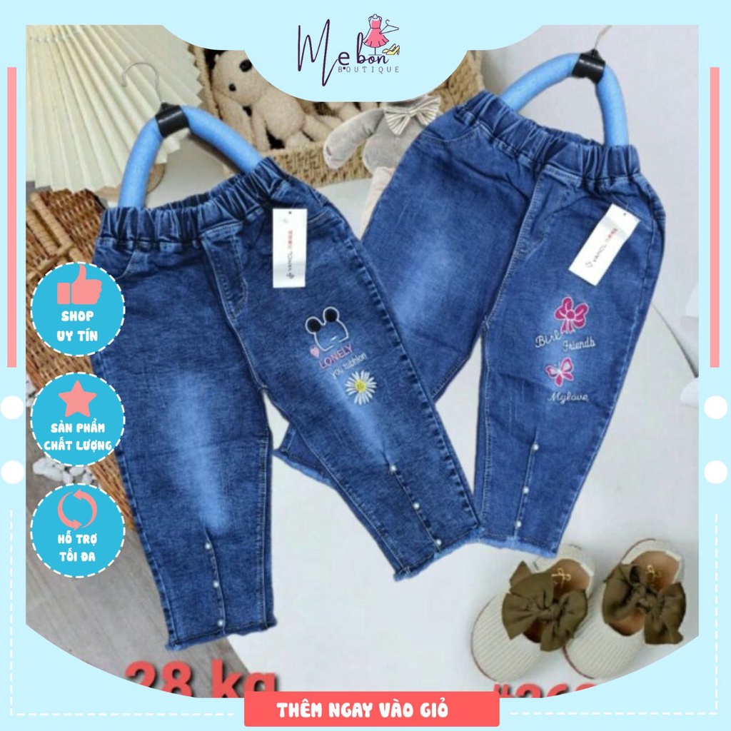 Quần jeans ngố bé gái thêu hoa xinh sắn