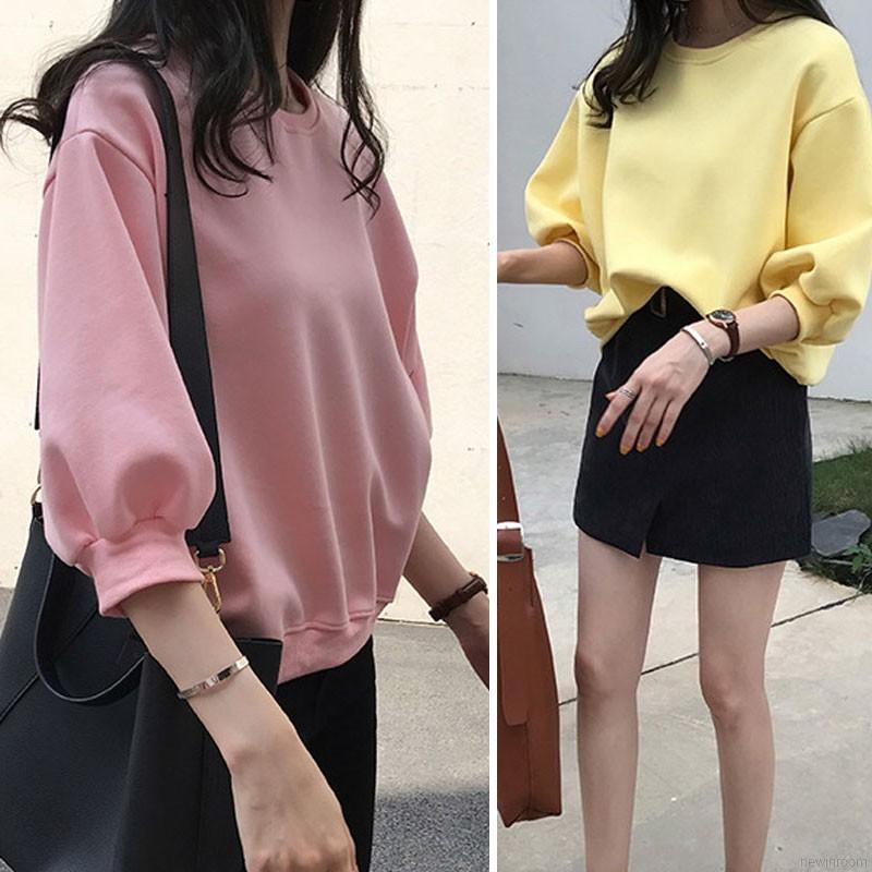 Round Neck Candy Color Loose Lazy Sweatshirt