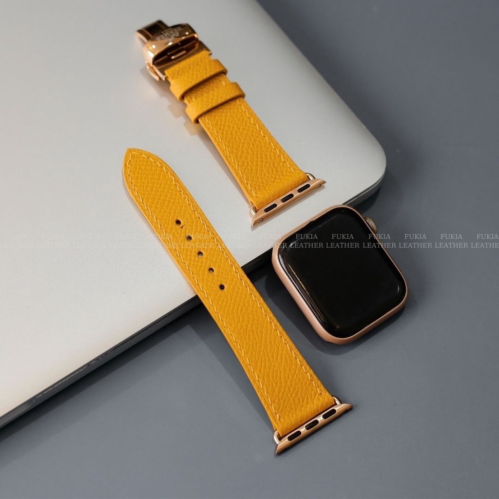 Dây da thủ công Epsom Vàng dành cho Apple Watch, đồng hồ thông minh, đồng hồ cơ