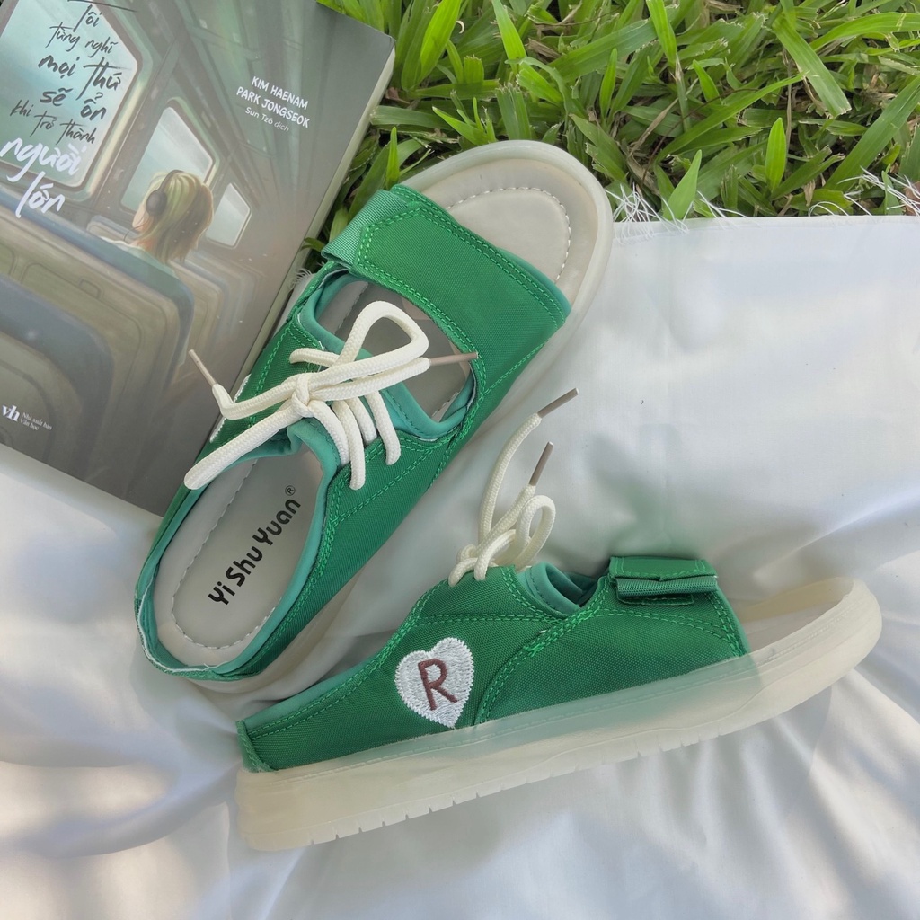 Dép Nữ Ulzzang Vintage, Dép Vải Quai Ngang Khóa Dán Thắt Dây Đế Nhựa 2cm Hàn Quốc, Street Style - Iclassy_shoes