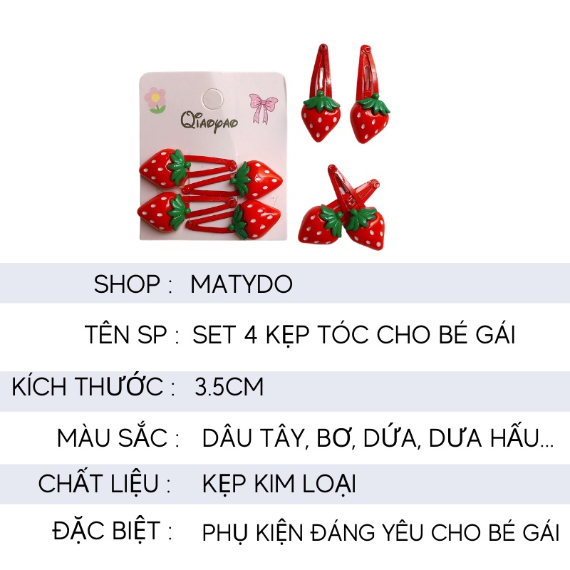 Kẹp tóc cho bé gái set 4 kẹp xinh xắn đáng yêu phong cách hàn quốc phụ kiện tóc PK05