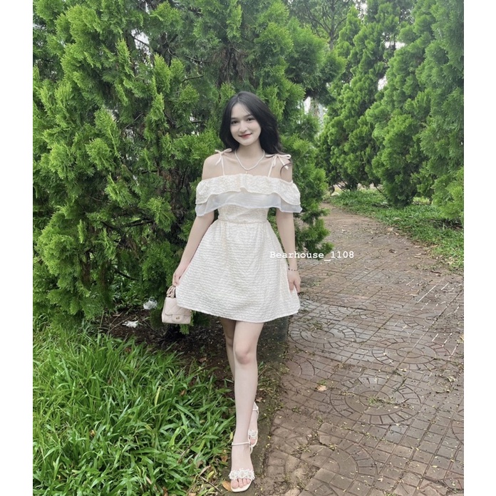 ĐẦM - VÁY TRỄ VAI GẤM * LIIN * MÀU HỒNG SAN HÔ MẶC ĐI CHƠI, SINH NHẬT