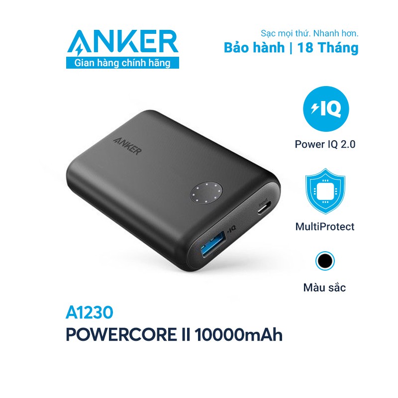 Pin sạc dự phòng ANKER PowerCore II 10000mAh công nghệ PowerIQ 2.0 tương thích tích hợp QC 3.0 18w - A1230