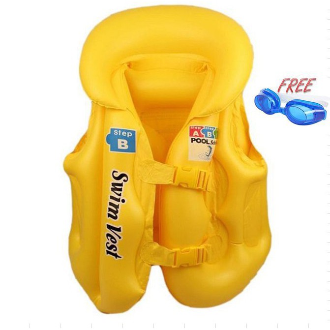 Áo phao bơm hơi trẻ em Size M (5-9 tuổi) tặng kèm kính bơi