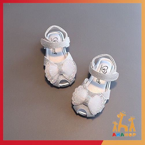 Dép sandal tập đi cho bé quai dán gắn Nơ dễ thương sequin đế cao su mềm chống trơn trượt cho bé gái mẫu mới nhất A107