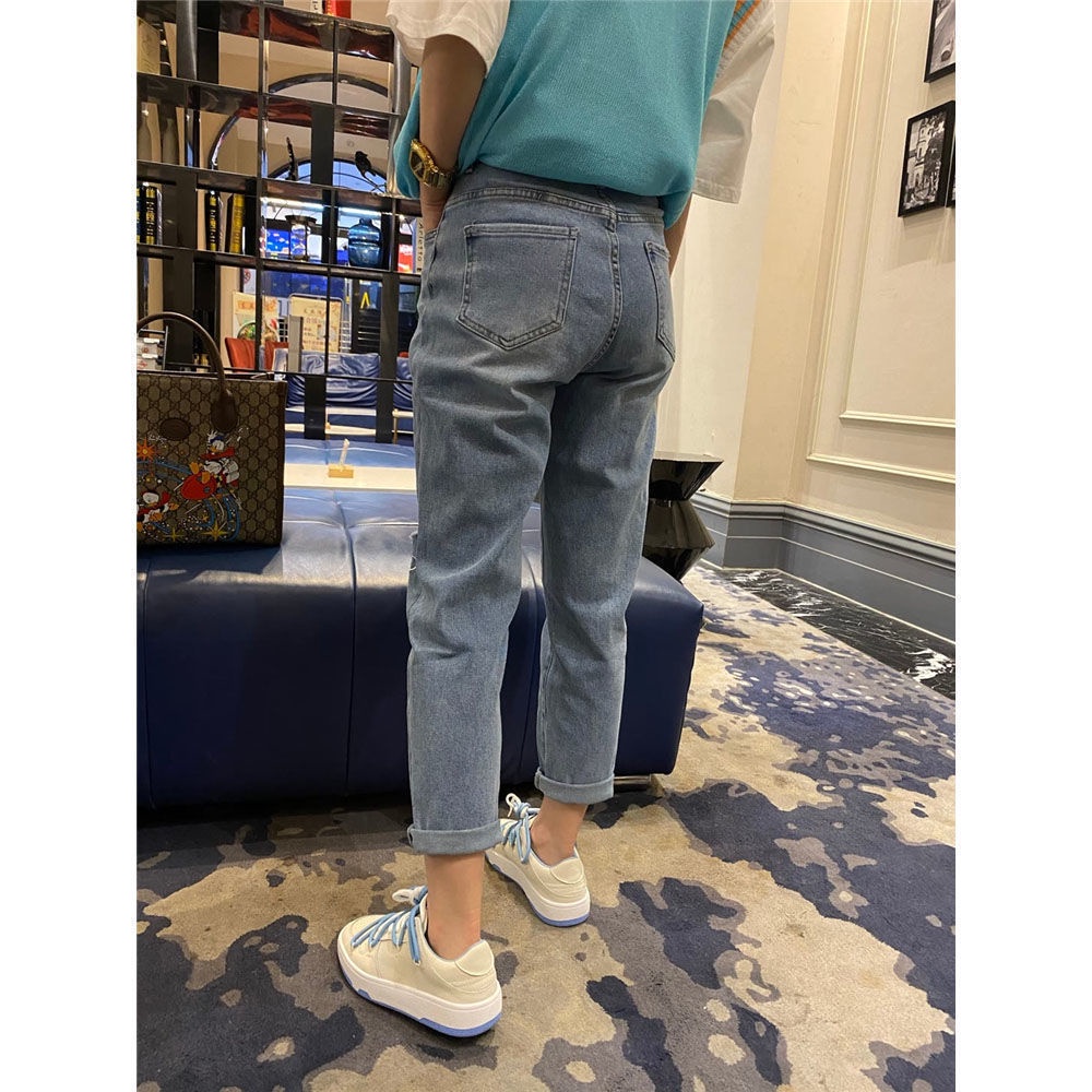 European station 2022 summer new embroidery robot cat jeans women's large size high waist style Harlan trousers trend