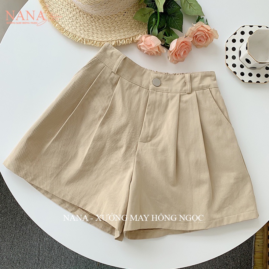 Quần short đũi nữ - Quần đùi đũi nữ giả váy lưng chun cạp cao khóa thật cúc cài vải mềm mặc ở nhà đi biển chơi thoải mái | BigBuy360 - bigbuy360.vn