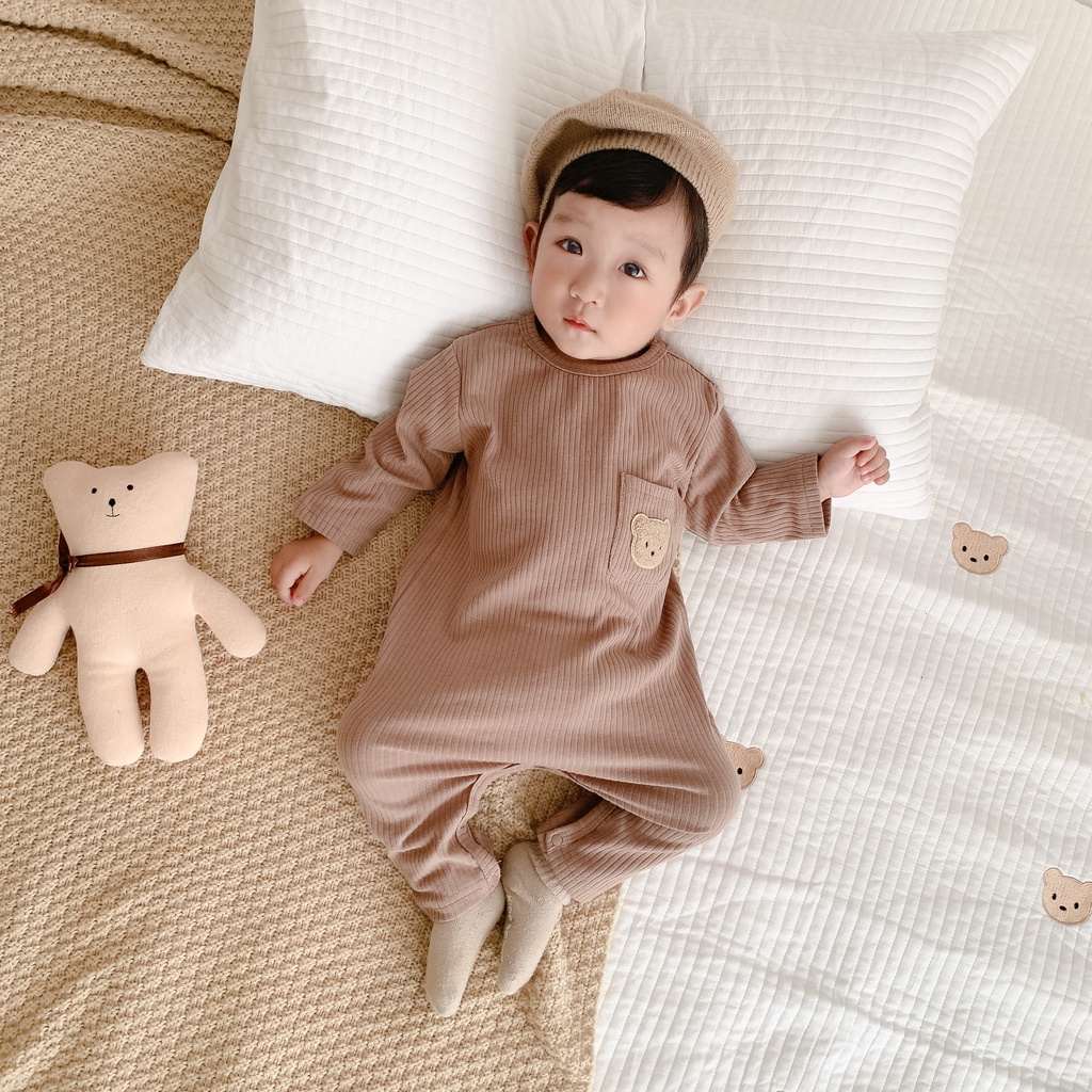 Áo Liền Quần Ngủ Liền Thân Hình Gấu Thời Trang Xuân Thu Cho Bé Sơ Sinh