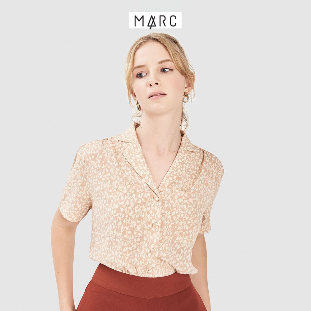 Áo kiểu nữ MARC FASHION cổ danton 2 túi họa tiết