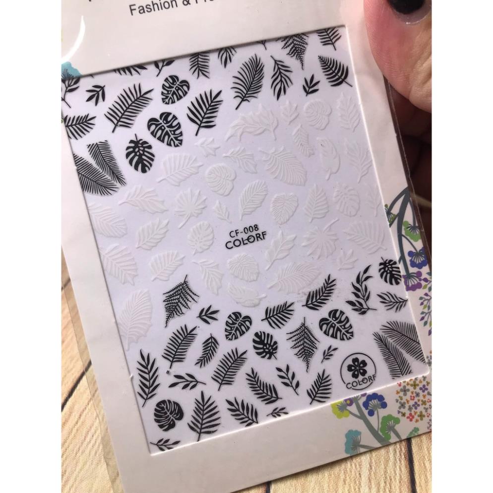 Hình dán móng tay Lá Đen Trắng CF008