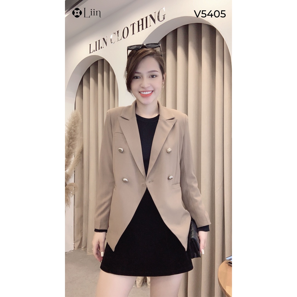 Áo vest nữ công sở dài tay màu nâu thiết kế vạt lệch kiểu dáng sang trọng Liin Clothing V5405 | BigBuy360 - bigbuy360.vn