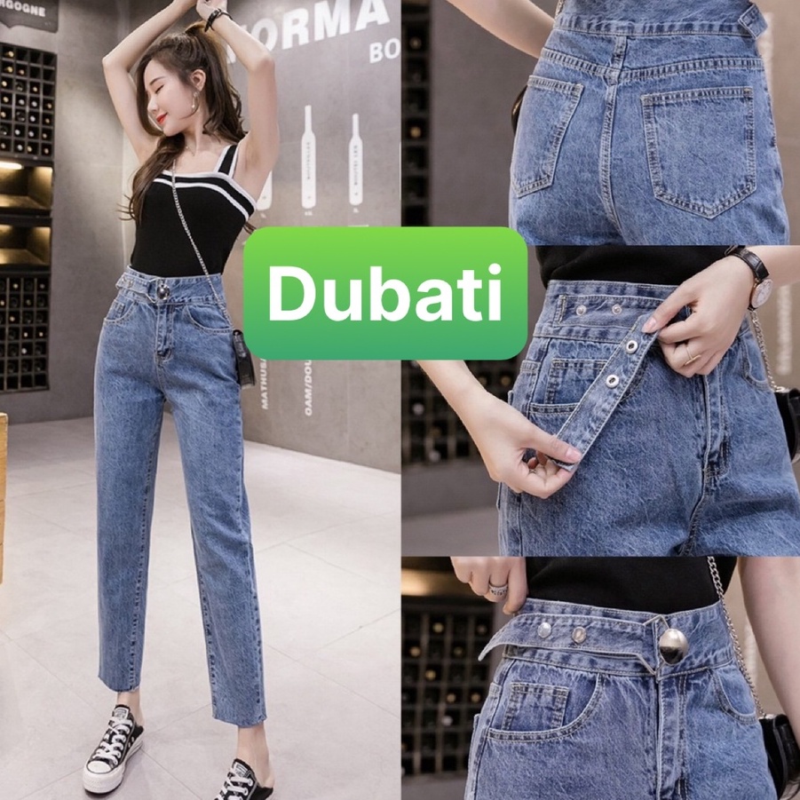 QUẦN JEAN NỮ CHẤT BÒ XANH CÓ KHÓA KIỂU NÚT DÂY CÀI LƯNG CAO NÂNG MÔNG CAO CẤP SÀNH DIỆU- DB 125- DUBATI FASHON