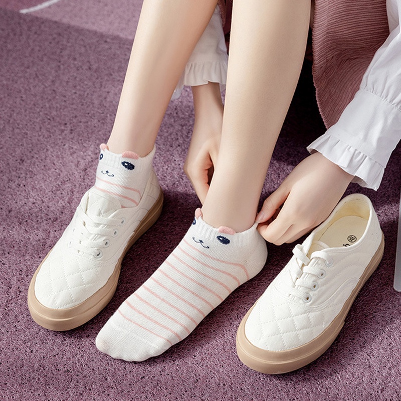 1 Đôi Vớ Cotton Ngắn Tới Mắt Cá Chân / Mắt Cá Chân Thoáng Khí In Hình Mèo Dễ Thương Cho Nữ