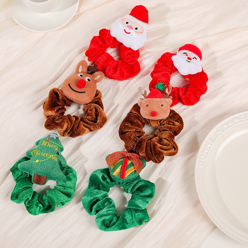 Dây Cột Tóc Phối Lông Co Giãn Đính Nơ Phong Cách Giáng Sinh Cho Nữ