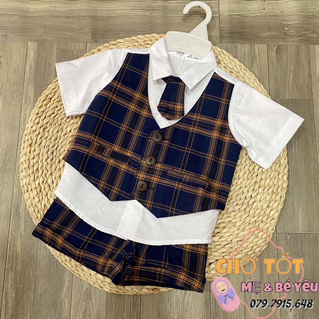 Set Áo Sơ Mi , Vest short bé trai kèm cà vạt