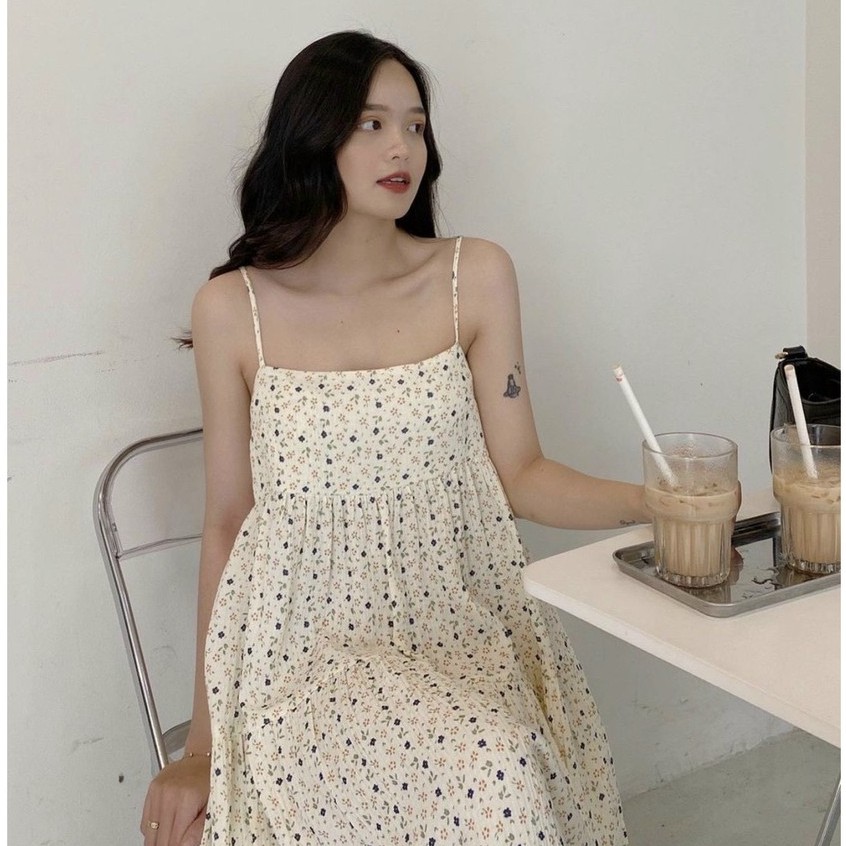 Váy Hai Dây Hoa Nhí Vàng ⚡ Casper.Store | FREESHIP | ⚡ Đầm suông 2 dây nữ dáng dài họa tiết hoa nhí vintage Ulzzang | BigBuy360 - bigbuy360.vn