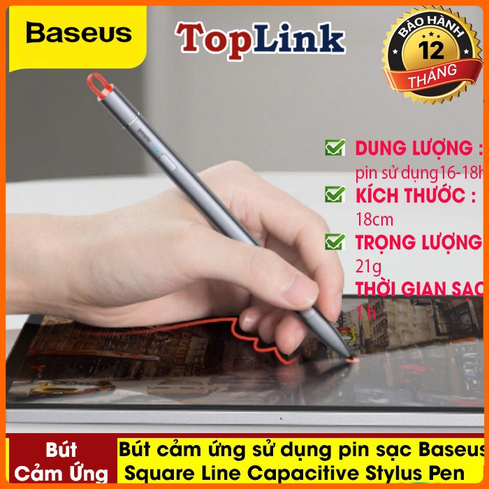 Bút Cảm Ứng Baseus Square Line Capacitive Stylus Pen (Anti Misoperation) Sử Dụng Pin Sạc 140mah Cho Samsung Ipad Pro