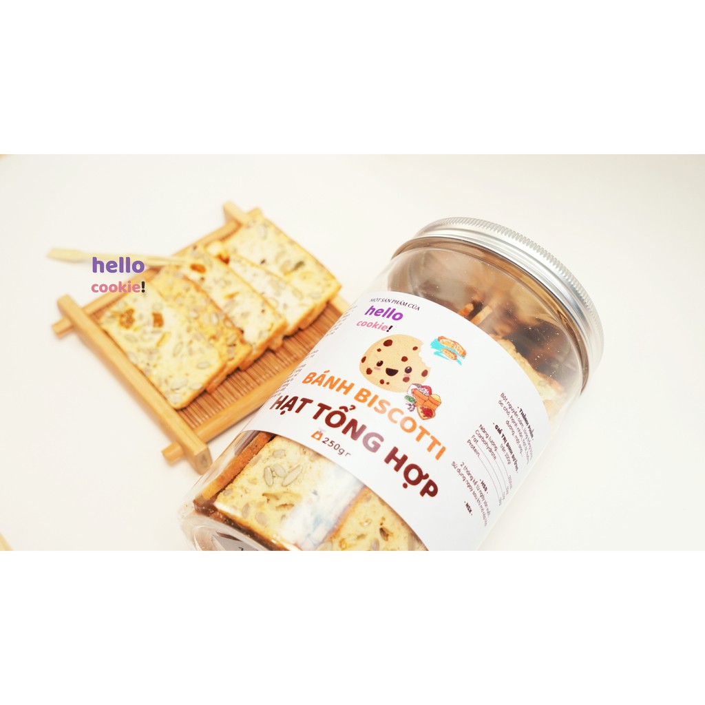 Biscotti Hạt Tổng Hợp Ăn Kiêng, Giảm Cân, Dành Cho Người Tiểu Đường 250gr - Hello Cookie Ngũ Cốc Nướng