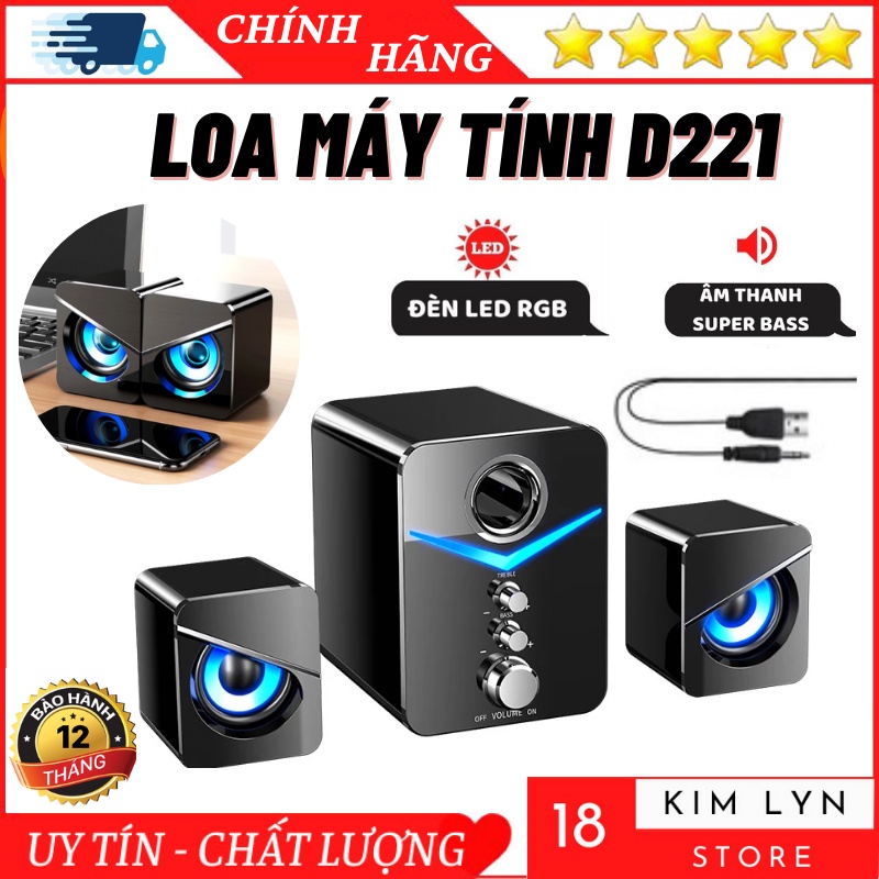 Loa máy tính để bàn D221 super bass cực đãLoa Bluetooth có đèn led phù hợp cho máy tính, PC, điện thoại - BH 12 Tháng