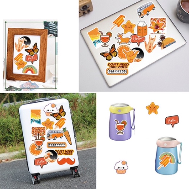 Sticker cute dán màu cam trendy trang trí chống thấm nước