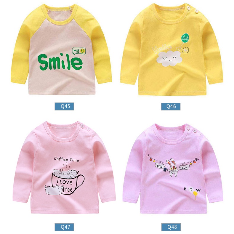 Áo thun từ cotton tay dài in họa tiết hoạt hình tùy chọn phong cách Hàn Quốc thời trang thu đông cho bé 65-135cm