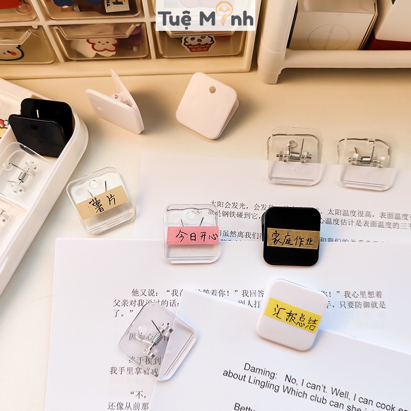 Kẹp giấy hình vuông K69 Kẹp bướm mini kẹp tài liệu ghi chú đánh dấu màu trong suốt/đen/trắng