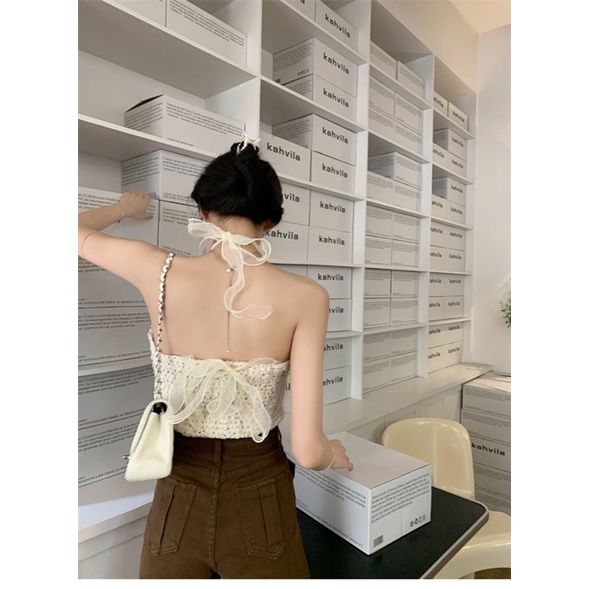 áo 2 dây ren chấm bi nơ vai điệu đà (098#)