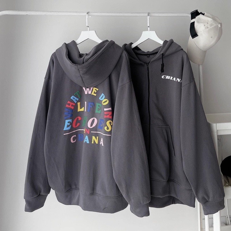 Khoác Nỉ Mũ Rộng Chun Tay Chữ Màu Cầu Vồng Tay Bồng Nam Nữ Hoodie Dáng Rộng