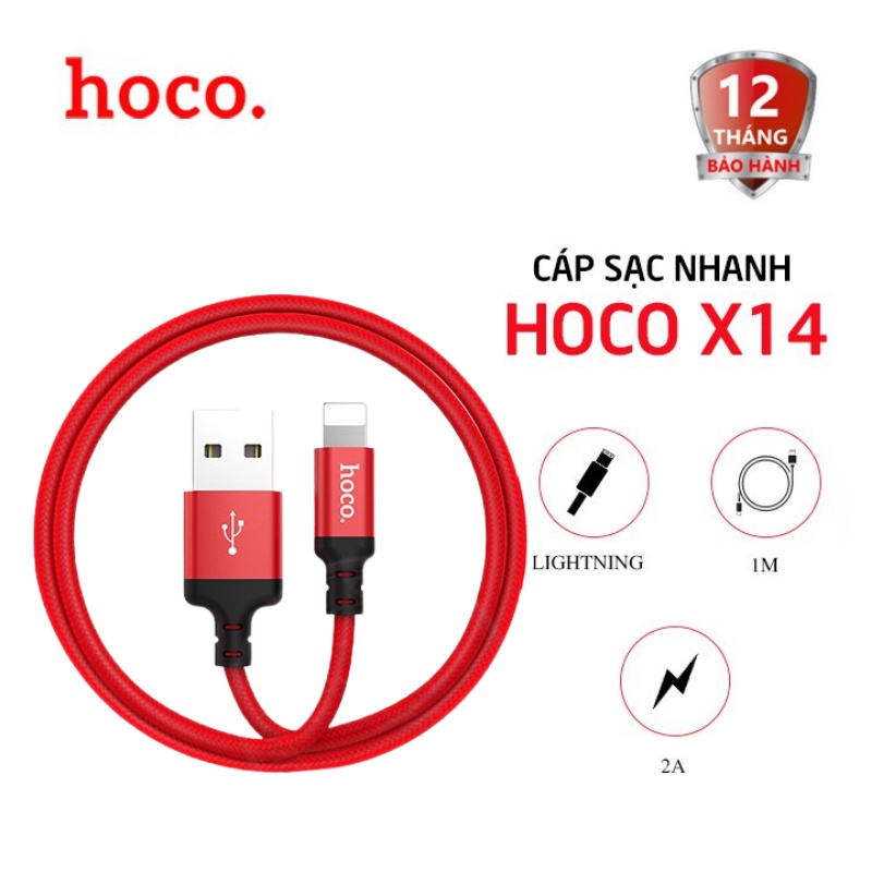 Cáp sạc nhanh Hoco X14 Lightning 1.7-2.0A - Dành cho điện thoại Iphone