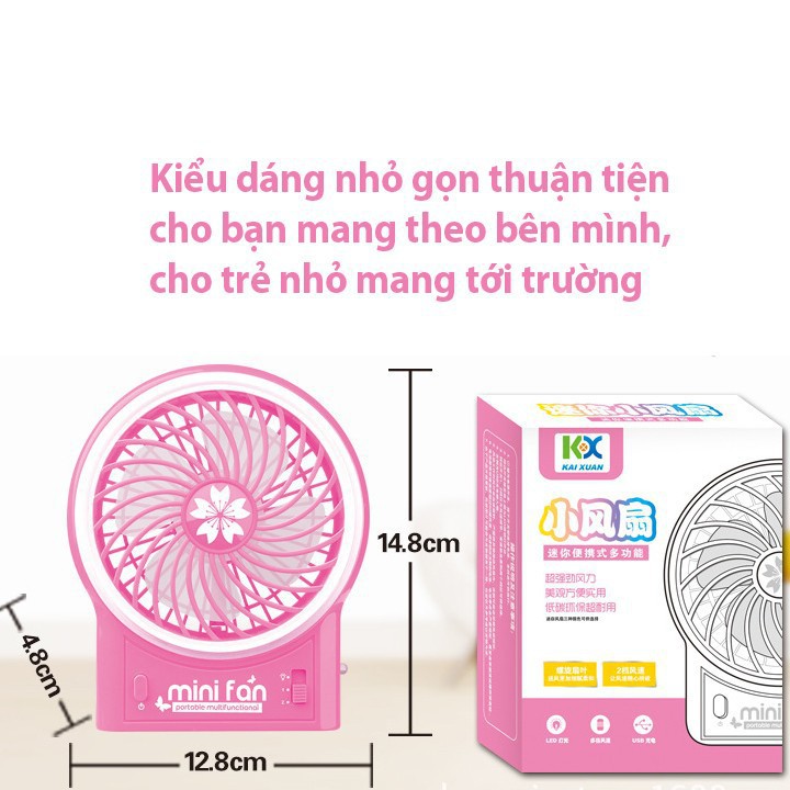  Quạt mini pin sạc kèm đèn pin (Xanh dương) botdaquang85  Jcam kết đẹp