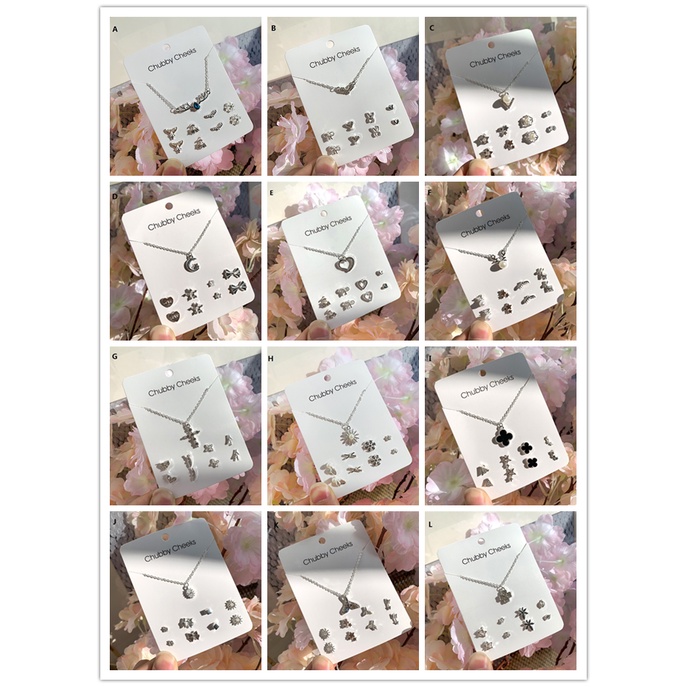 Set vòng cổ + bông tai hình hoa/ cỏ 4 lá/ nơ/ ngôi sao thời trang