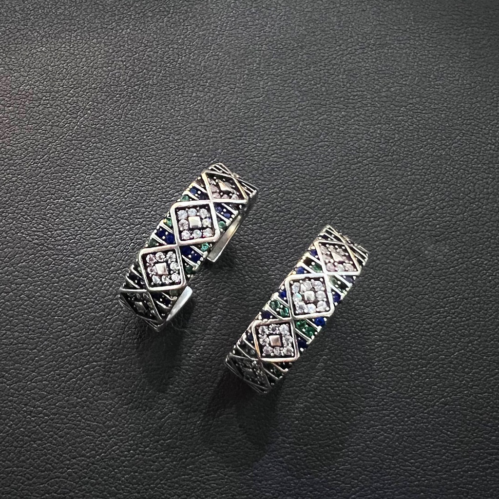 Nhẫn Mạ Bạc 925 Hình Đôi Mắt Thiên Thần Đính Đá Nhiều Màu Sắc Có Thể Điều Chỉnh Kích