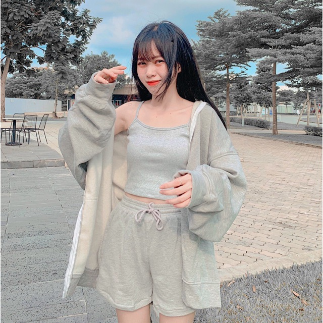 Combo 3 Món Hoodie - Croptop - Short thun Ulzzang cotton