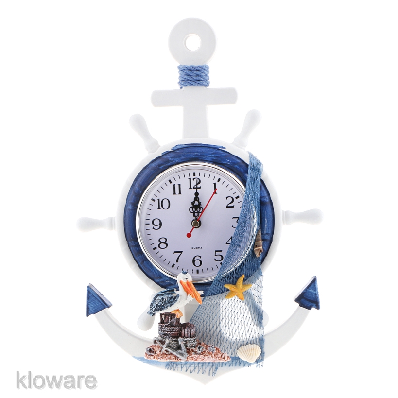 Đồng Hồ Treo Tường Hình Bánh Xe Và Mỏ Neo Phong Cách Biển 33cm