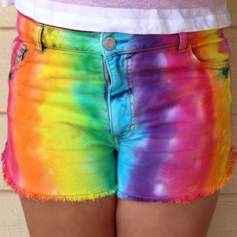 Quần Short Jean Có Túi Màu Sắc Cầu Vồng Gợi Cảm Cho Nữ