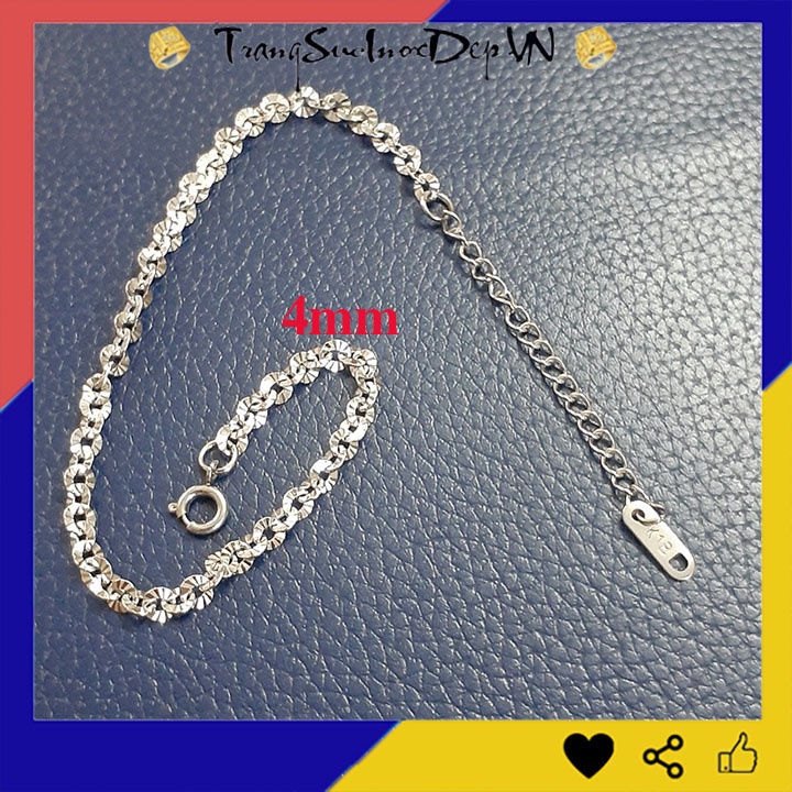 Lắc chân nữ inox kiểu chữ cong chạm chiếu lấp lánh 4mm sáng đẹp, không đen, đem lại vẻ đẹp cho đôi chân quyến rũ của bạn