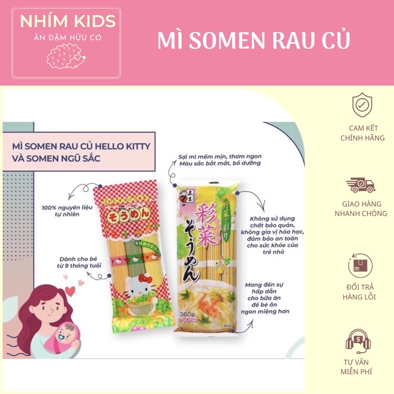 [Date 2025-2026] Mỳ Somen Ngũ Sắc 320g | Mì somen rau củ Hello kitty 300g