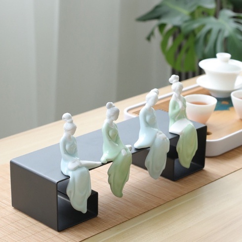 Tượng Gốm Sứ Bốn Cô Gái Cầm Kỳ Thi Họa, Trang Trí Tiểu Cảnh, Cây Bonsai, Cây Cảnh, Hòn Non Bộ, Hồ Thủy Sinh, Lũa
