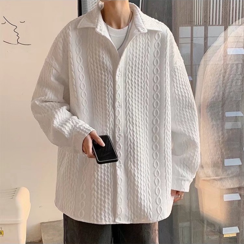 Áo sơ mi nam áo sơ mi nam nữ vải jacquard đơn giản phong cách Hàn Quốc áo sơ mi unisex đơn màu trơn thời trang áo sơ mi cặp đôi giản dị ve áo