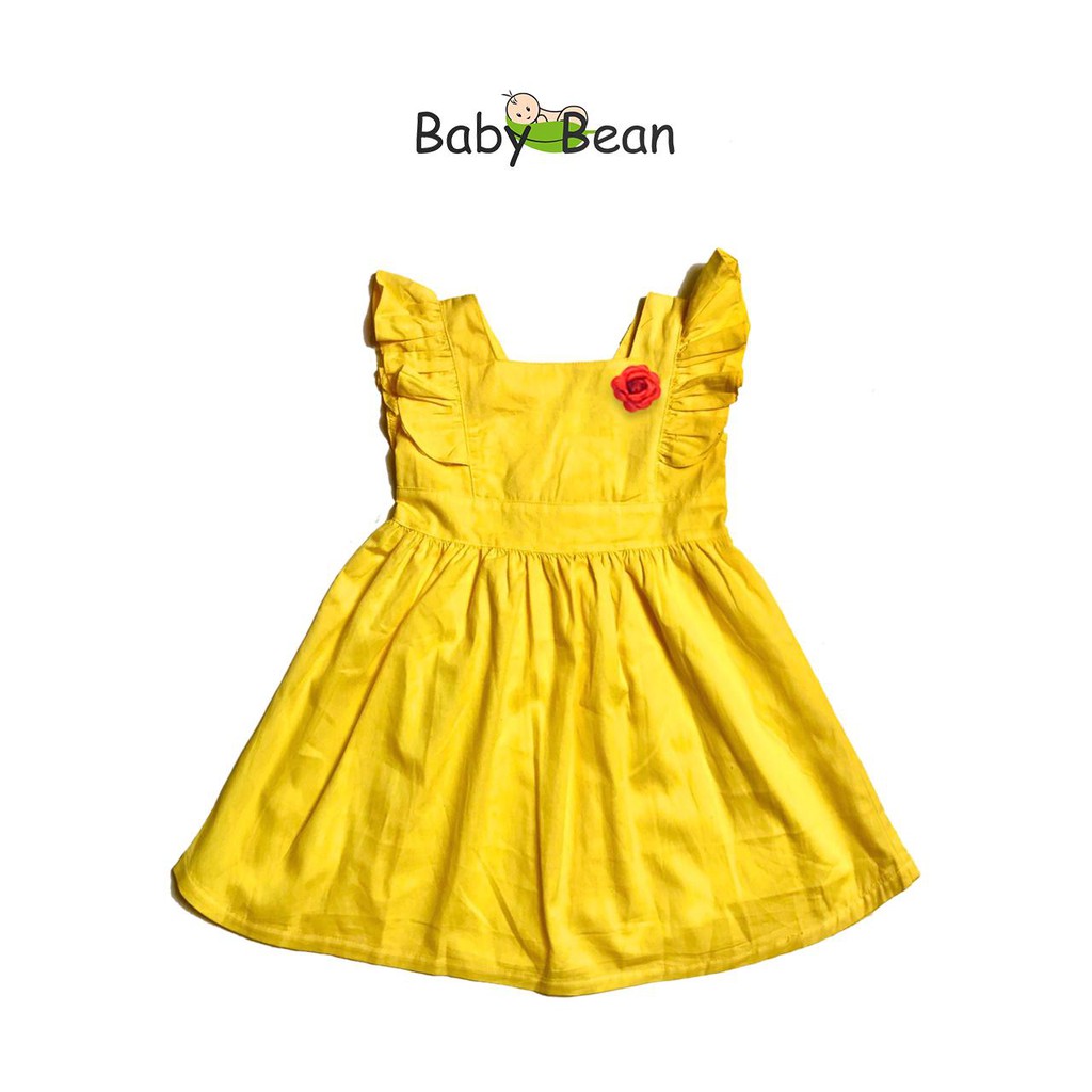 Đầm Cotton tay Bèo đính Hoa bé gái BabyBean