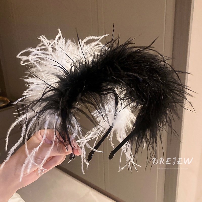 DREJEW Cài tóc dongdaemun hình đầu lâu lông vũ phong cách Hàn Quốc
