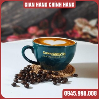 Ly sứ Bát Tràng men xanh bóng miệng kẻ viền vàng sang trọng, dùng cà phê, uống nước, bia, sinh tố nhiều dung tích