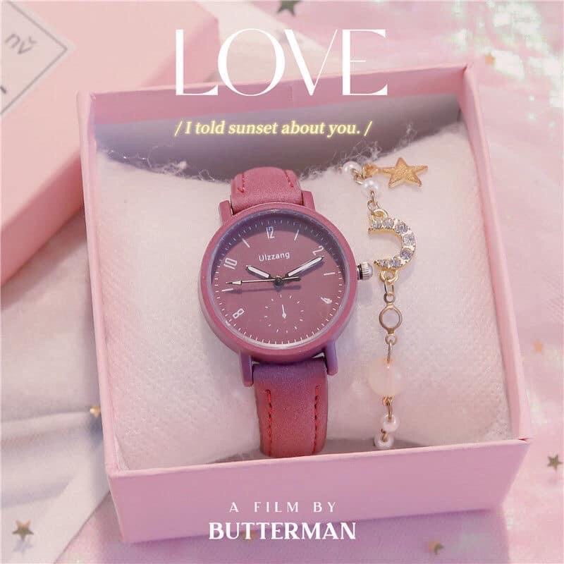 Đồng hồ nữ mặt tròn ulzzang tặng kèm pin, vòng tay