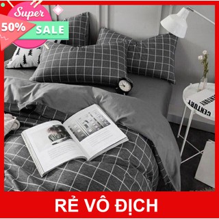 Bộ ga giường, drap giường cotton ô xám nhỏ cotton m62m