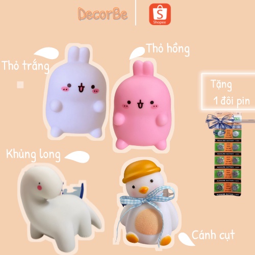 Đèn ngủ trang trí phòng hình con thỏ, khủng long, cánh cụt chạy bằng pin siêu tiện lợi