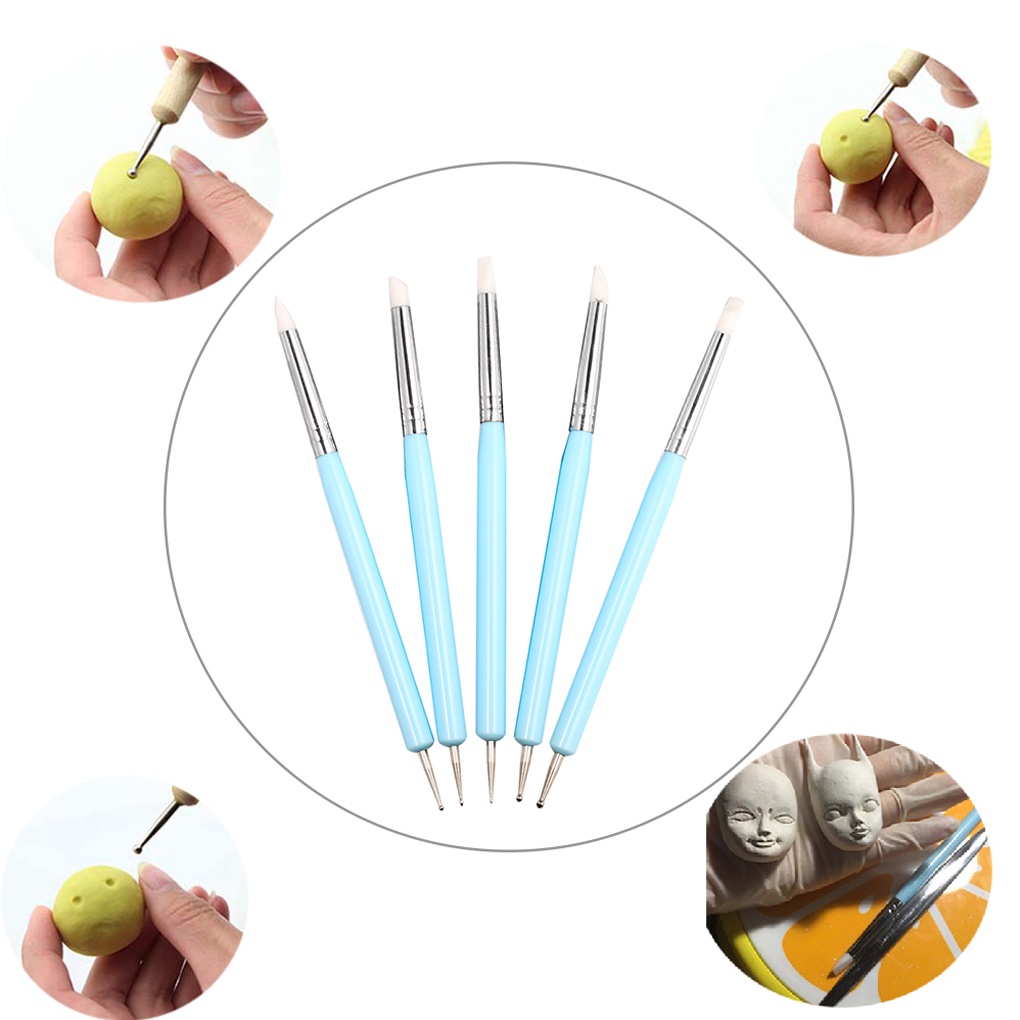 [Hàng mới về] Set 5 bút chấm dập nổi trang trí móng tay/ làm đồ gốm hai đầu bằng silicon