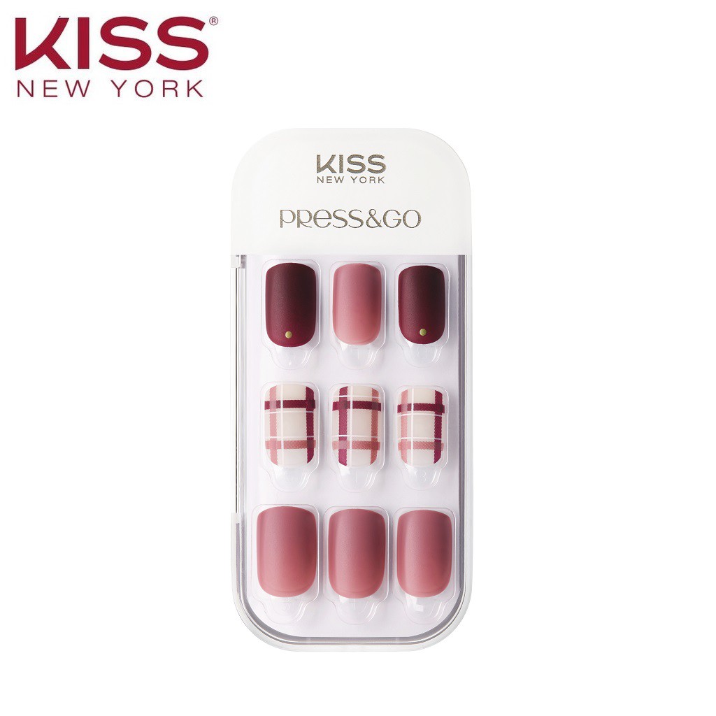 Bộ 30 Móng Tay Gel Tự Dán Press & Go Kiss New York Nail Box - Mix Berry Check (KPNA20KA)