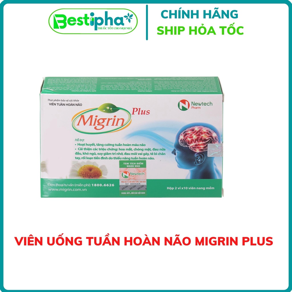 Migrin Plus viên uống hỗ trợ tuần hoàn não hộp 20 viên