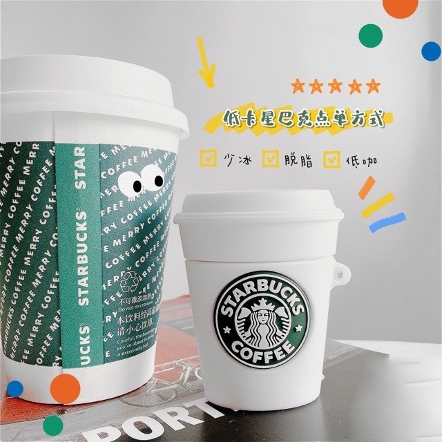 Vỏ bao đựng tai nghe không dây  trà sữa Starbuck trắng - Case 1/2 chống va đập