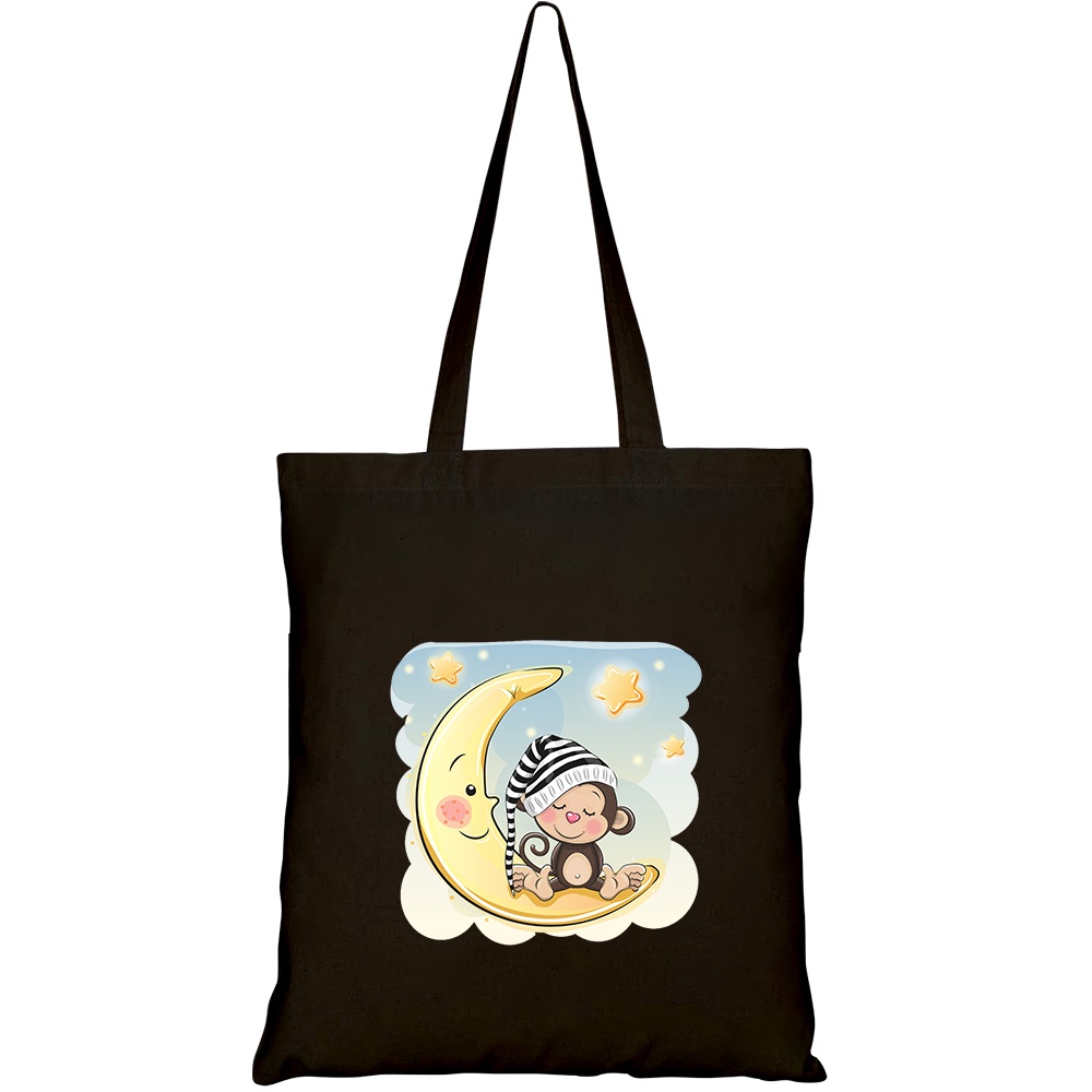 Túi vải tote canvas HTFashion in hình cute cartoon monkey sleeping on HT535